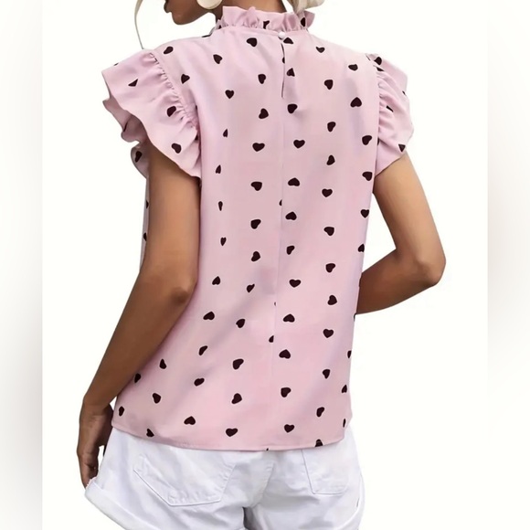 *BRAND NEW* Heart Print Ruffle Trim Blouse, Casual Loose Blouse For Summer XL - Picture 2 of 9